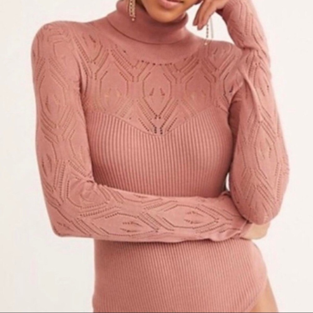 Pastel Pink Free People Turtleneck Bodysuit